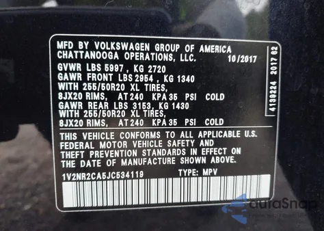 2018 Volkswagen Atlas 3.6L V6 Sel Premium from USA, damaged, VIN 1V2NR2CA5JC534119